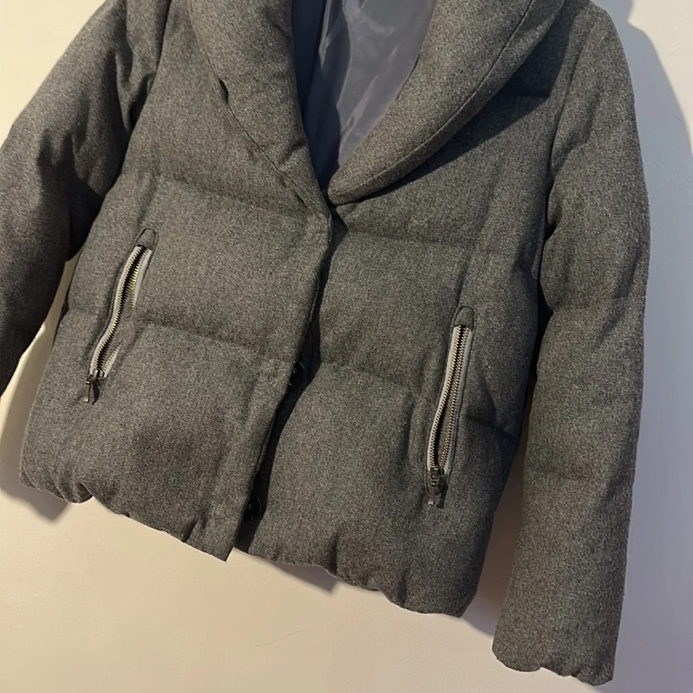 SPICK and SPAN Grey Down Filked wool puffer crop jacket coat women size 36